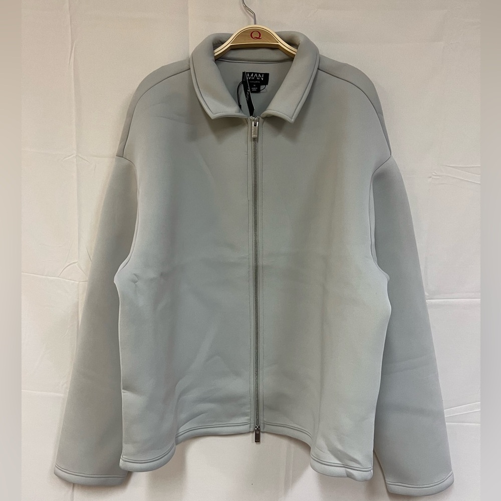 NEW Boohoo Man OVERSIZED BONDED SCUBA ZIP THROUGH OVERSHIRT light grey size: XL